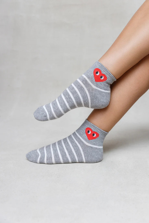 Stripe Heart Socks - Grey