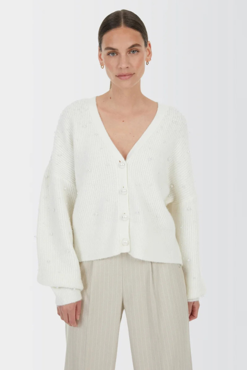 Cardigan with Pearl Beaded Appliqué