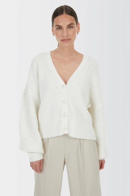 Cardigan with Pearl Beaded Appliqué