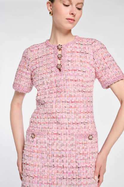 Tweed Dress with Braided Collar