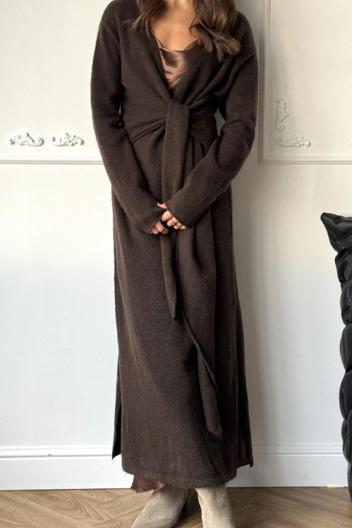 Keira Knit Wrap Dress - Dark Espresso