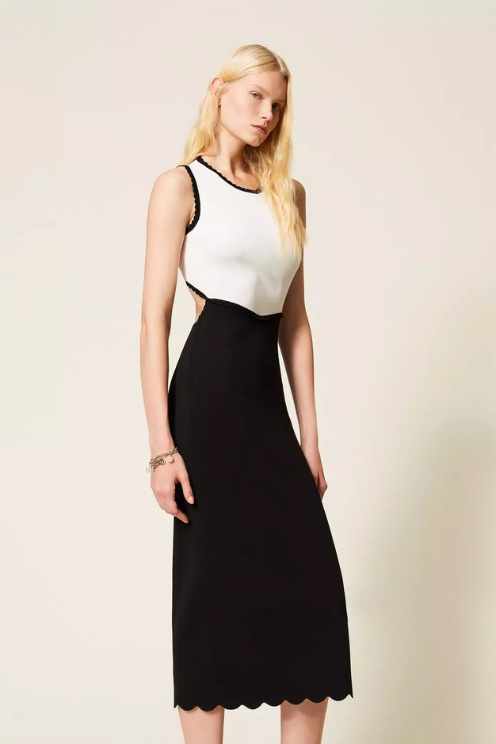 Scalloped Contrast Midi Dress