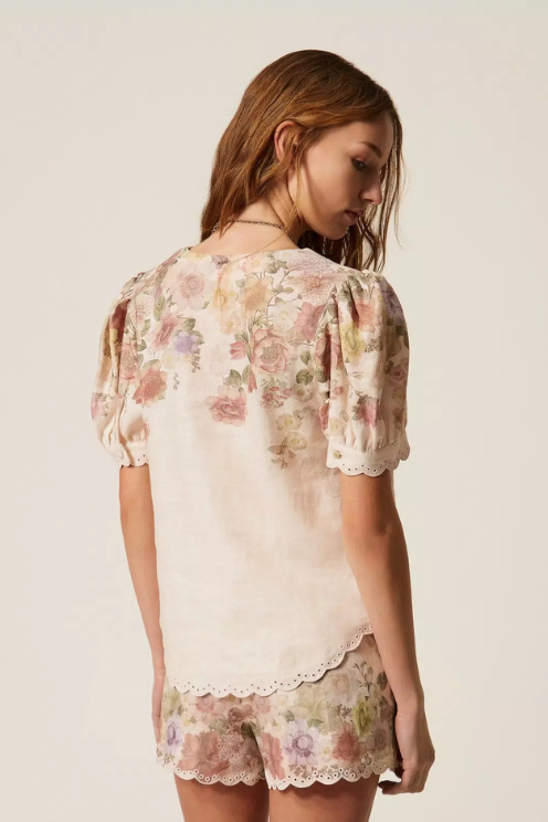 Linen Floral Embroidered Blouse