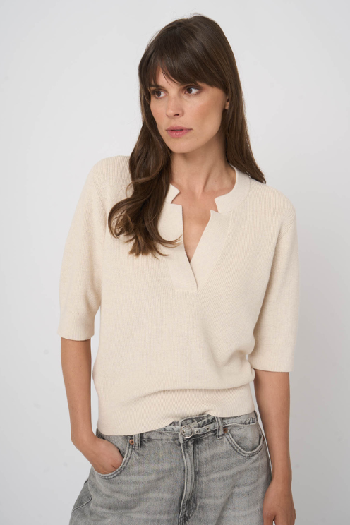 Fine Rib Knit Cotton Cashmere Sweater