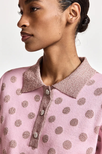 Vintage Pink Polka-dot Jacquard Knit Polo