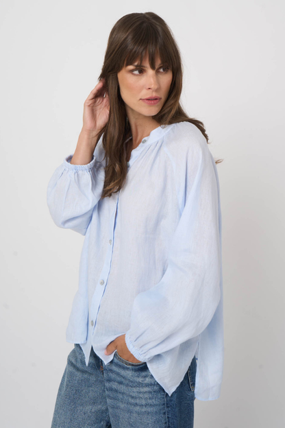 Linen Woven Blouse – Sky Blue