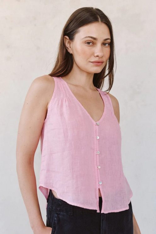 Sleeveless Pintuck V Neck Top - Rose Blush