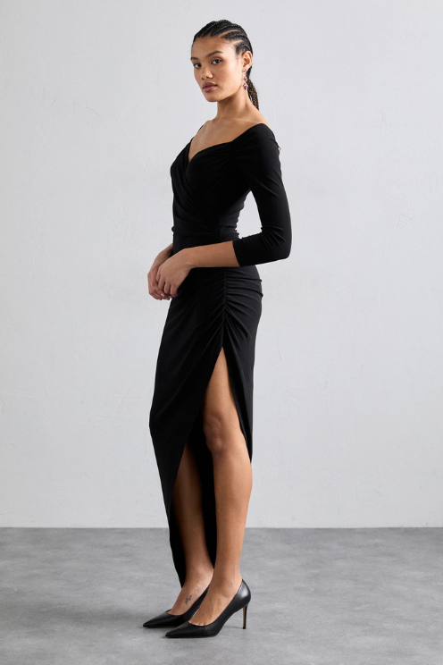 Norma Kamali Long Sleeve Sweetheart Side Drape Gown
