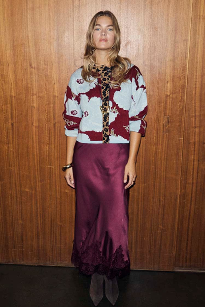 Never Fully Dressed Burgandy Poppy Cardigan