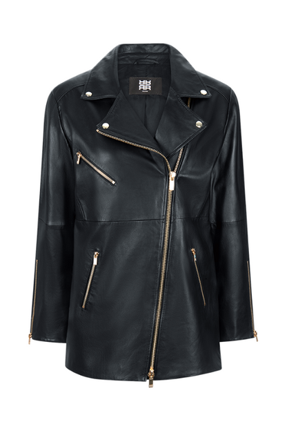 Biker-Style Lamb Nappa Leather Jacket