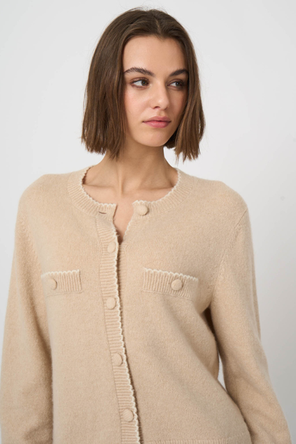Cashmere-Wool Bouclé Cardigan with Scalloped Edges