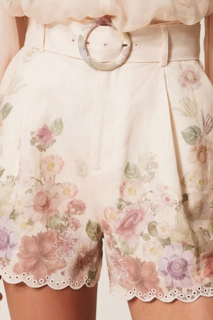 Linen Floral Embroidered Shorts
