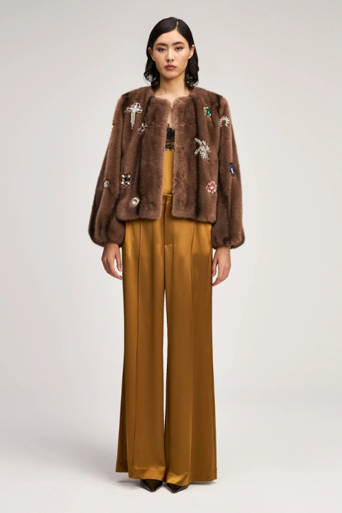 Jewel Clusters Faux Mink Benson Coat