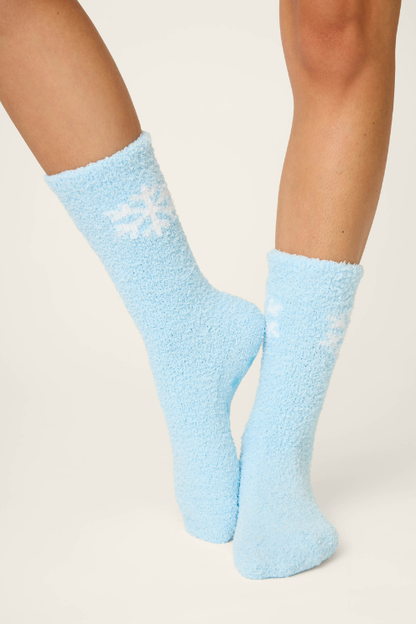 Snowflake Fuzzy Crew Socks with Grippers