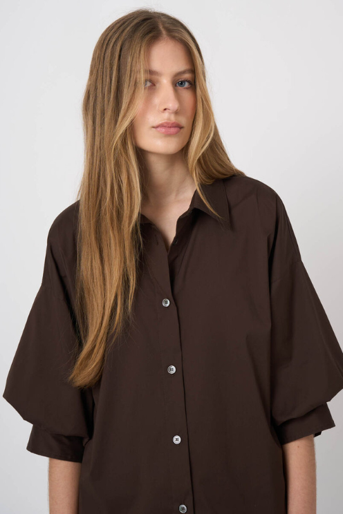 Stretch Cotton Poplin Blouse with Layered Sleeves