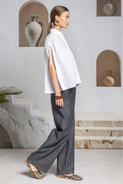 Airy Knit Shoulder Popeline Shirt