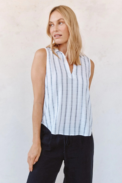 Sleeveless Pullover - Black & White Shadow Stripe