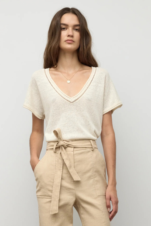 Crochet Cap Sleeve Linen Top