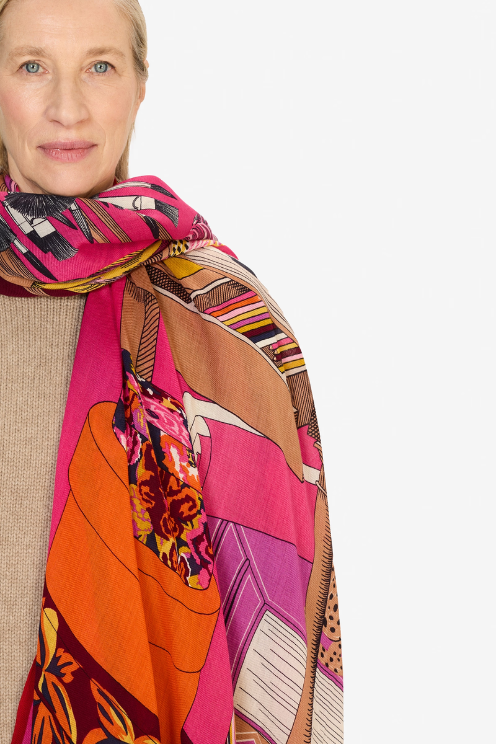 Atelier Print Wool Scarf – Pink Multi