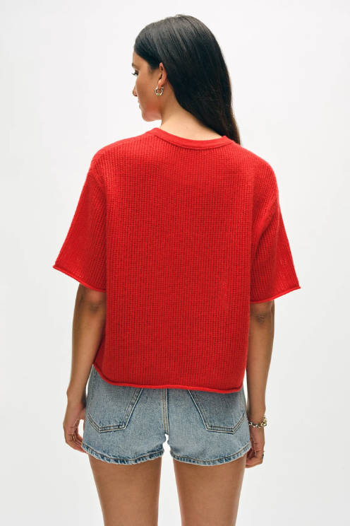 Cashmere Waffle Mesh Tee in French Red