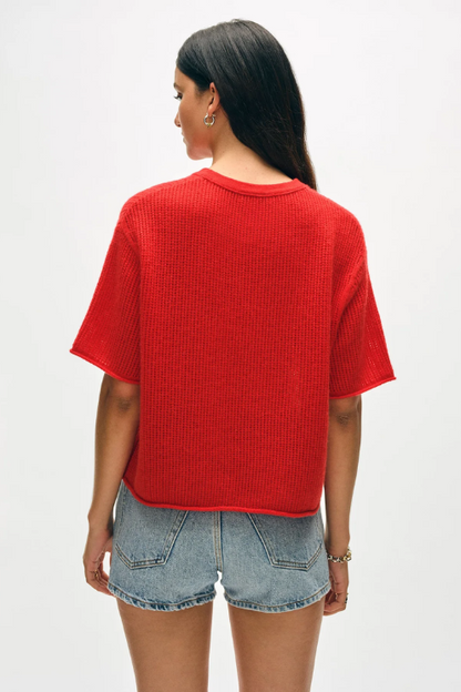 Cashmere Waffle Mesh Tee in French Red