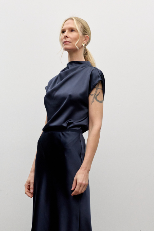 Silky Satin Draped Blouse