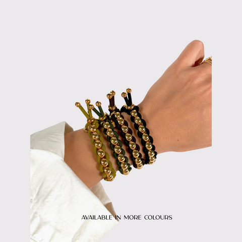 Scrunchie is Back - Colored Elastic & Gold Bead Bracelet