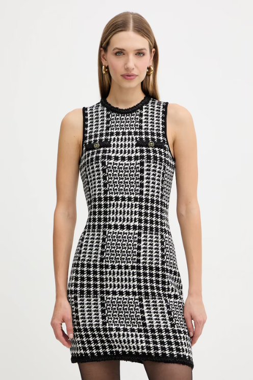 Houndstooth Knit Shift Dress