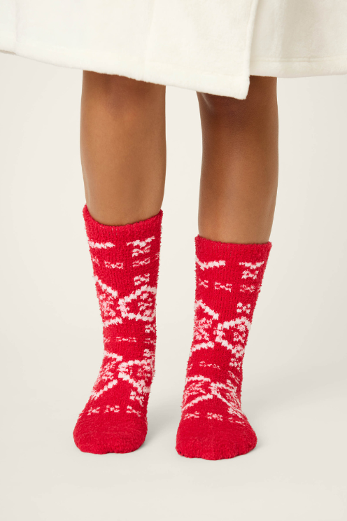Crazy For The Holidays Fairisle Print Crew Socks wih Grippers