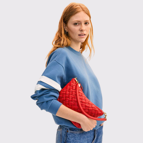 Clare V. Petit Moyen Handbag in Rosa Puffy Woven