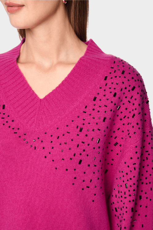 Relaxed Raspberry Rhinestone Sweater
