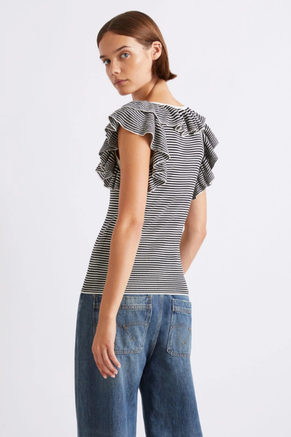Ruffled Fine Rib-knit Top