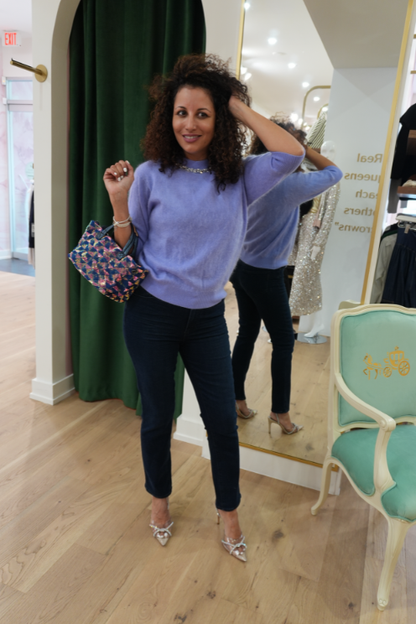 Brushed Elbow Sleeve Boxy Crew W/ Necklace Crewneck