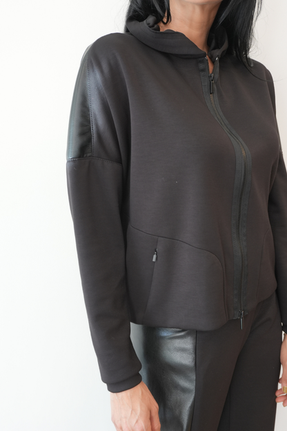 Faux Leather Contrast Zip-Up Jacket