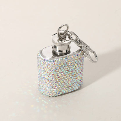 1oz Bling Studded Stainless Steel Mini Flask Bag Charm in Clear