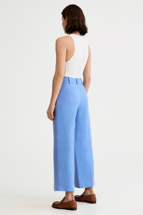 Linen Cropped Pleated Trouser