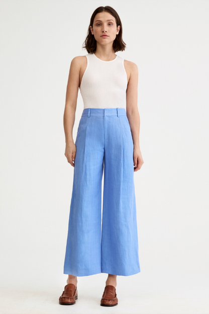 Linen Cropped Pleated Trouser