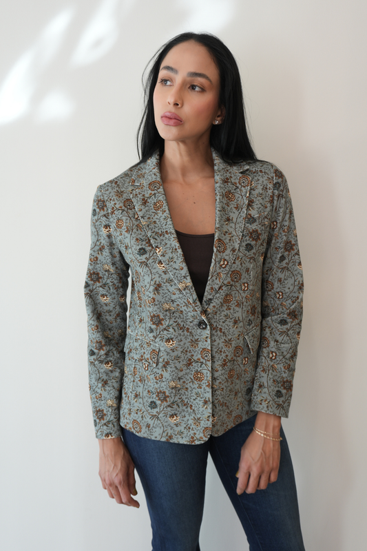 Floral Print Corduroy Blazer