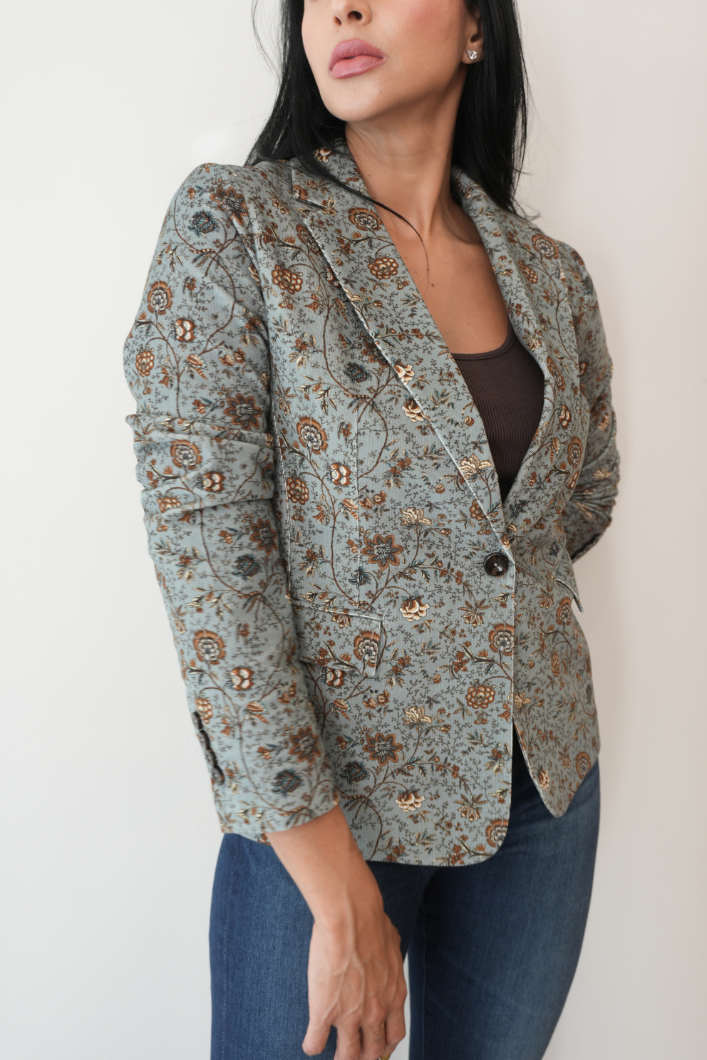 Floral Print Corduroy Blazer