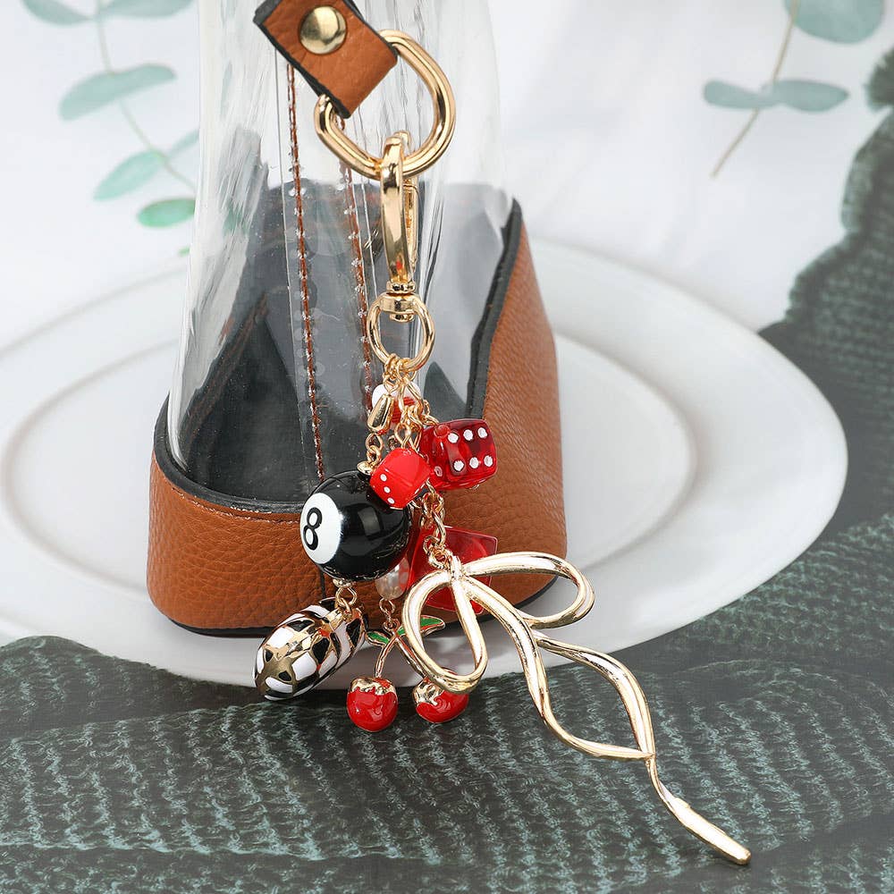 Cherry Bow Dice Heart Charm Embellished Bag Charm