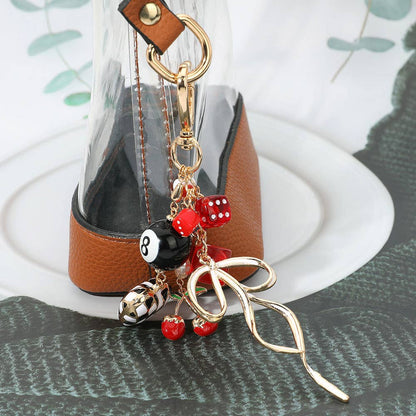 Cherry Bow Dice Heart Charm Embellished Bag Charm