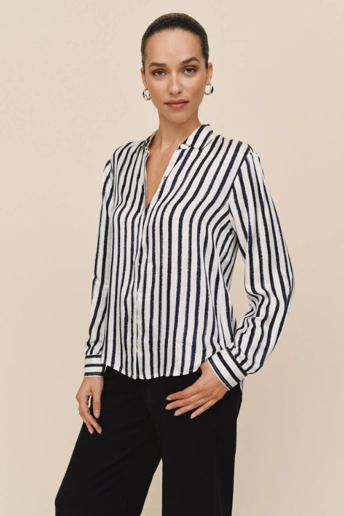 High Low Hem Shirt - Indigo Ink Stripe