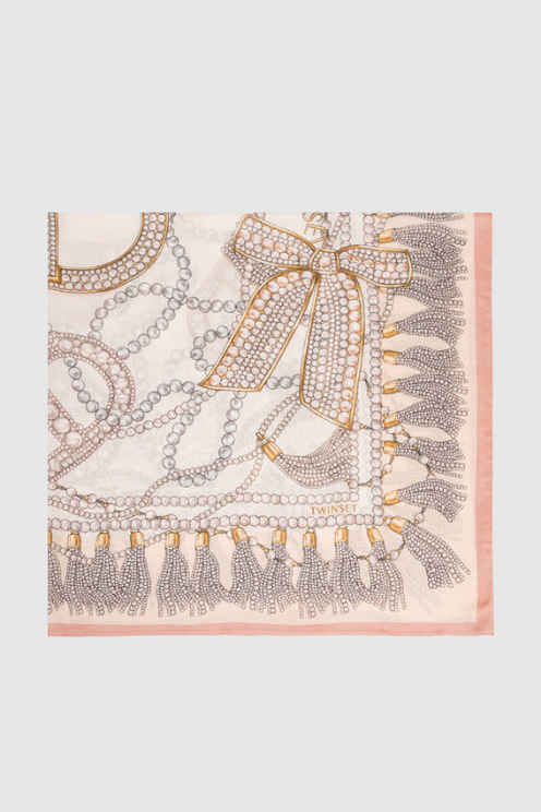 Pearl Tassel Print Silk Scarf