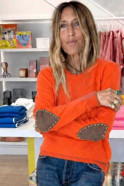 Patchwork Pullover Sweater - Tomato