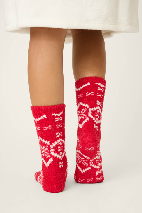 Crazy For The Holidays Fairisle Print Crew Socks wih Grippers