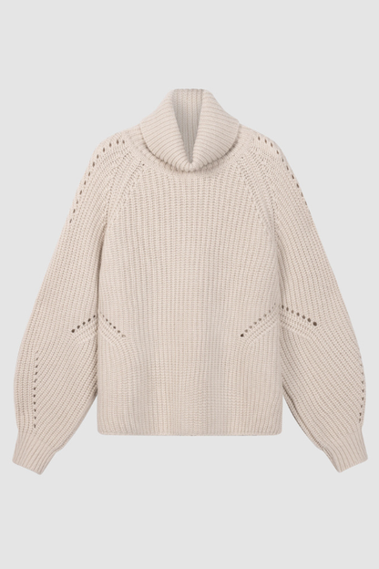 Wool-Cashmere Chunky Rib Turtleneck Sweater