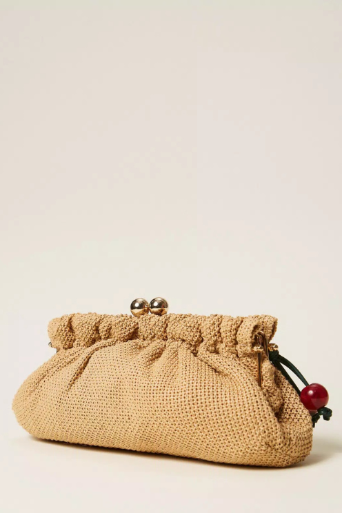 Rafia Clutch with Cherry Charm
