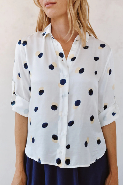 Clean Split Back Button Down - Spring Dots Print