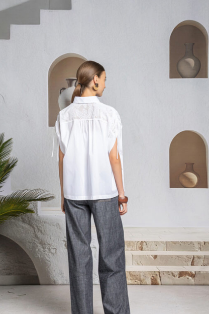 Airy Knit Shoulder Popeline Shirt