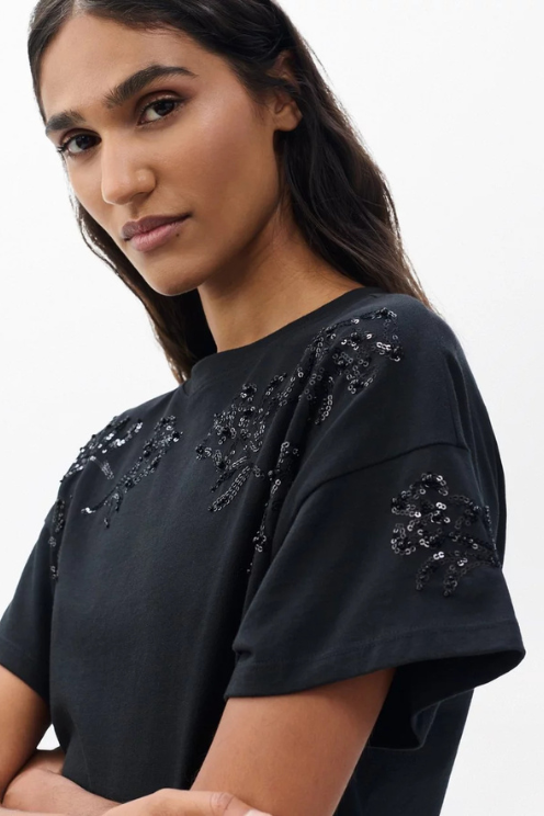 Kelly Boxy Beaded Floral Tee